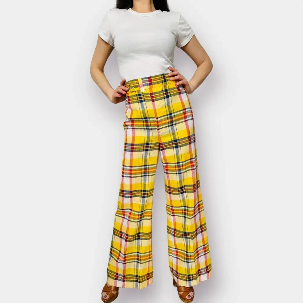 70s Yellow Plaid‎ Bell Bottoms - Picture 6 of 11